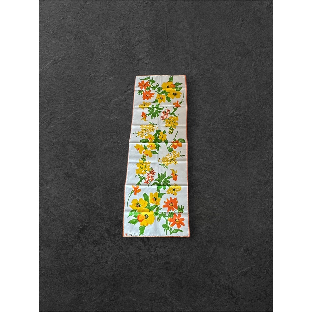 Vintage Retro MCM Vera‎ Neumann Floral Scarf Womens Yellow Orange Oblong Ladybug